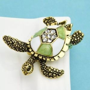 🆕Adorable Rhinestone & Enamel Sea Turtle Brooch